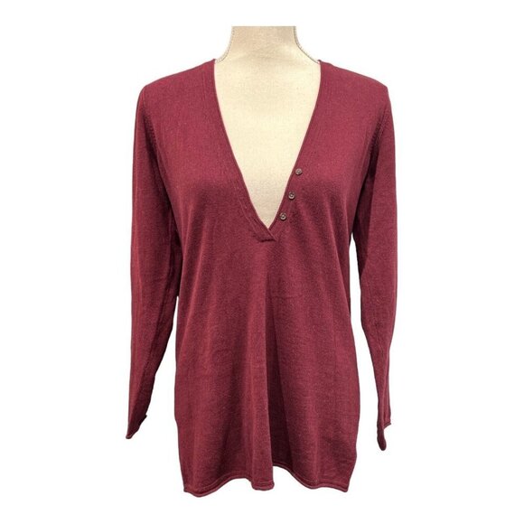 Eddie Bauer Womens M Sweater Cotton Cashmere Long Sleeve‎ V Neck Button Detail - Picture 1 of 9